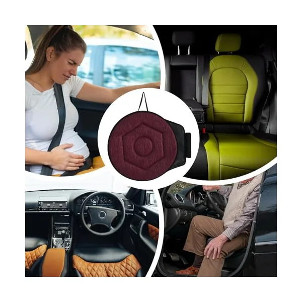 Rotating Car Seat Cushion, 360 Car Swivel Cushion Rotation Disc Pad, Anti-Slip Chair Mat, Swivel For Elderly Seat Pad, For Easy Turning From Bed To Wheelchair Or Chair,Wine Red