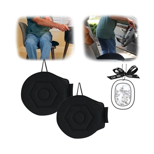 Rotating Seat Cushion, 360 Rotating Seat Cushion for Car, 360 Elderly Support Non Slip Cushion Swivel Seat Cushion, Suitable for Car Seats, Home Office Seats (Black,2*PCS)