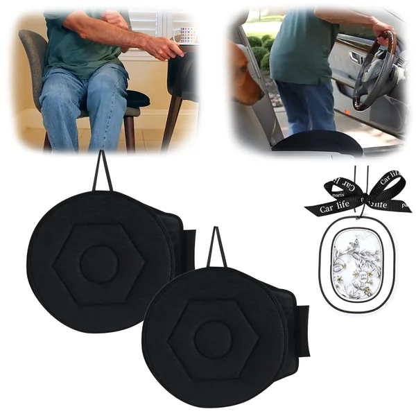 Rotating Seat Cushion, 360 Rotating Seat Cushion for Car, 360 Elderly Support Non Slip Cushion Swivel Seat Cushion, Suitable for Car Seats, Home Office Seats (Black,2*PCS)
