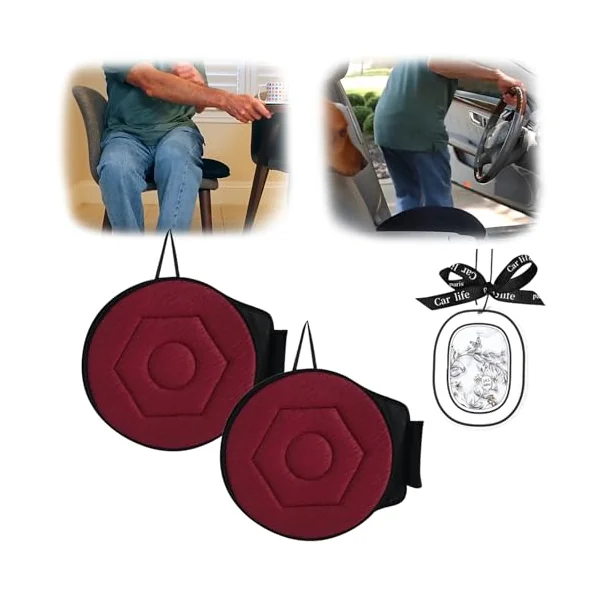 Rotating Seat Cushion, 360 Rotating Seat Cushion for Car, 360 Elderly Support Non Slip Cushion Swivel Seat Cushion, Suitable for Car Seats, Home Office Seats (Red,2*PCS)