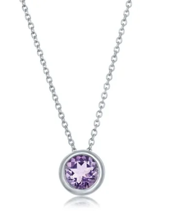 Round Cut Amethyst Pendant, 14ct White Gold