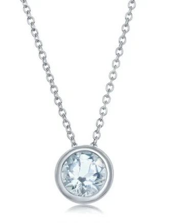 Round Cut Aquamarine Pendant, 14ct White Gold