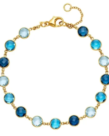 Round Cut Blue Topaz Bracelet, 14ct Yellow Gold