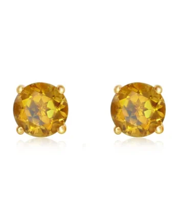 Round Cut Citrine Stud Earrings, 14ct Yellow Gold