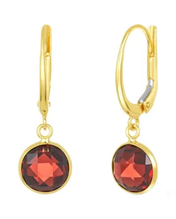 Round Cut Garnet Earrings, 14ct Yellow Gold