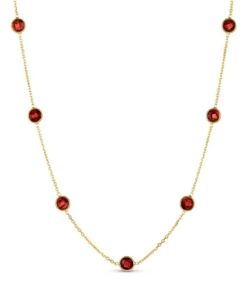 Round Cut Garnet Necklace, 14ct Yellow Gold