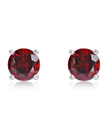 Round Cut Garnet Stud Earrings, 14ct White Gold