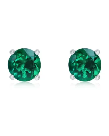Round Cut Lab Emerald Stud Earrings, 14ct White Gold