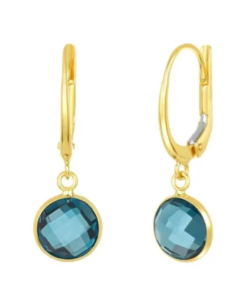 Round Cut London Blue Topaz Earrings, 14ct Yellow Gold