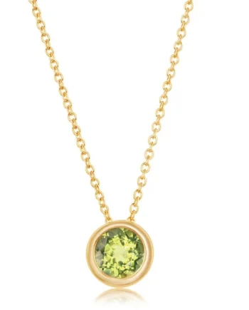 Round Cut Peridot Pendant, 14ct Yellow Gold