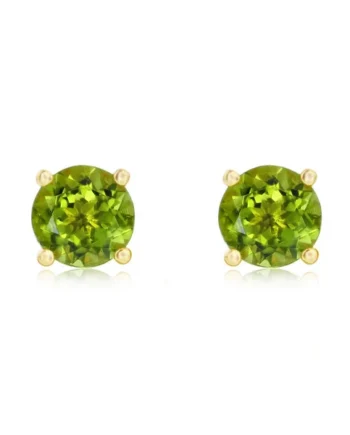Round Cut Peridot Stud Earrings, 14ct Yellow Gold