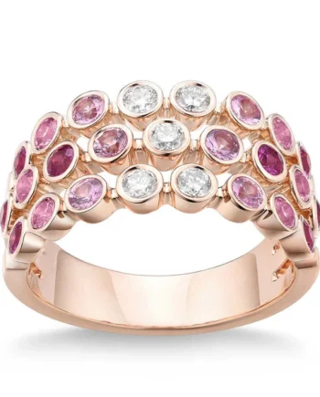 Round Cut Pink Sapphire & 0.26ctw Diamond Ring, 14ct Rose Gold