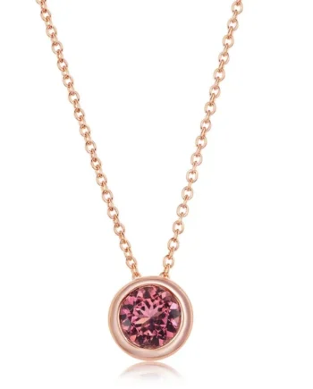 Round Cut Pink Tourmaline Pendant, 14ct Rose Gold