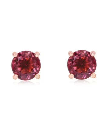 Round Cut Pink Tourmaline Stud Earrings, 14ct Rose Gold