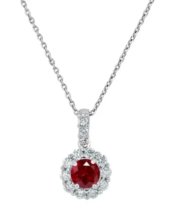Round Cut Ruby & 0.25ctw Diamond Pendant, 14ct White Gold