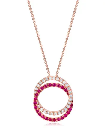 Round Cut Ruby & 0.41ctw Diamond Pendant, 14ct Rose Gold