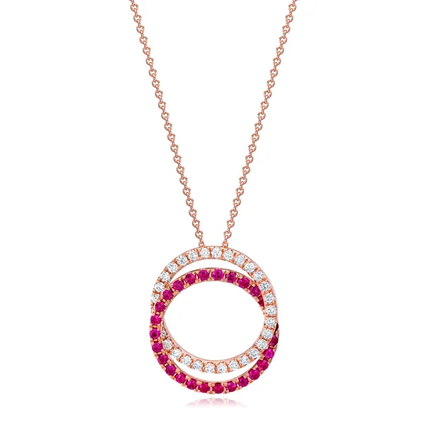 Round Cut Ruby & 0.41ctw Diamond Pendant, 14ct Rose Gold