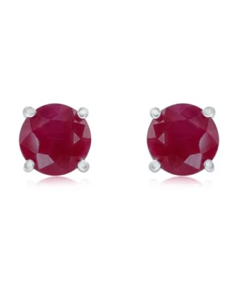 Round Cut Ruby Stud Earrings, 14ct White Gold