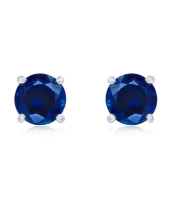Round Cut Sapphire Stud Earrings, 14ct White Gold