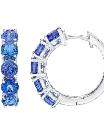 Round Cut Tanzanite Hoop Earrings, 14ct White Gold
