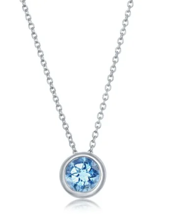 Round Cut Topaz Pendant, 14ct White Gold