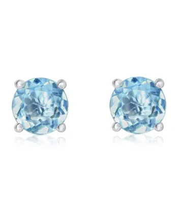 Round Cut Topaz Stud Earrings, 14ct White Gold