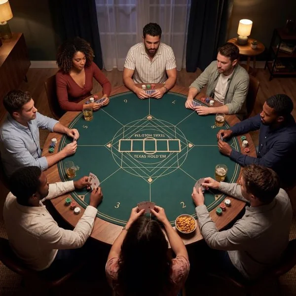 Round Poker Mat for Texas Hold'em 47” Portable Anti-Slip Rubber Base Table Layout