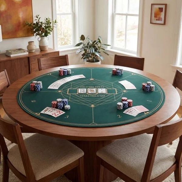 Round Poker Mat for Texas Hold'em 47” Portable Anti-Slip Rubber Base Table Layout