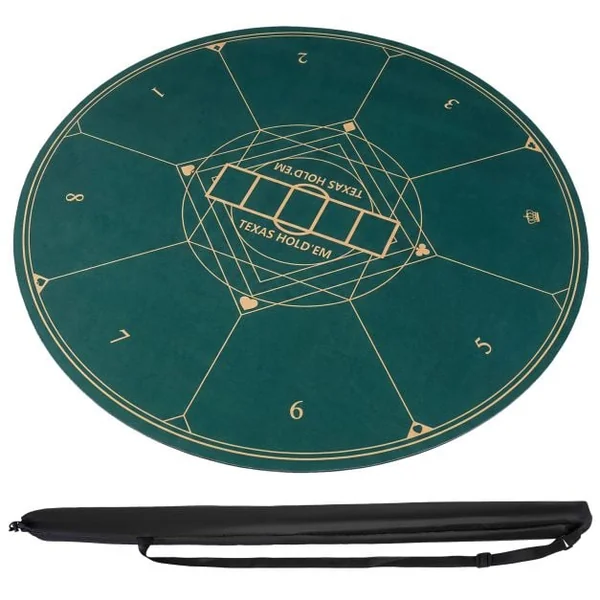 Round Poker Mat for Texas Hold'em 47” Portable Anti-Slip Rubber Base Table Layout