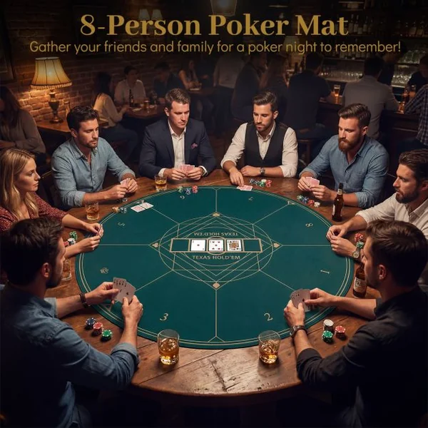 Round Poker Mat for Texas Hold'em 47” Portable Anti-Slip Rubber Base Table Layout