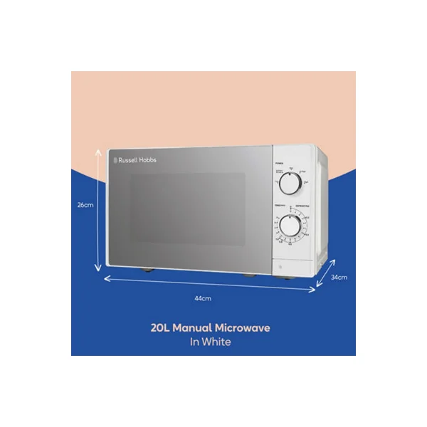 Russell Hobbs Manual Microwave 20 Litre 800W 5 Power Levels, Timer and Defrost, Easy Clean White RHM2027