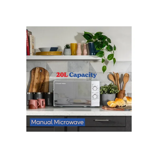 Russell Hobbs Manual Microwave 20 Litre 800W 5 Power Levels, Timer and Defrost, Easy Clean White RHM2027