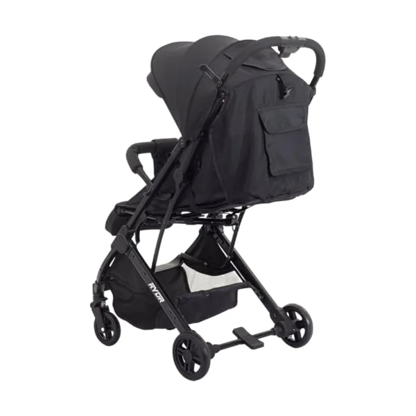 RYDR C8 Compact Travel Pushchair | Lightweight Baby Stroller/Pram/Buggy for 0–3 years/15kg | Easy One-Hand Fold, 5-Point Harness, Adjustable Back, Leg Rest and Canopy, Shopping Basket (Black)