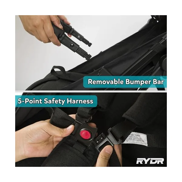 RYDR C8 Compact Travel Pushchair | Lightweight Baby Stroller/Pram/Buggy for 0–3 years/15kg | Easy One-Hand Fold, 5-Point Harness, Adjustable Back, Leg Rest and Canopy, Shopping Basket (Black)