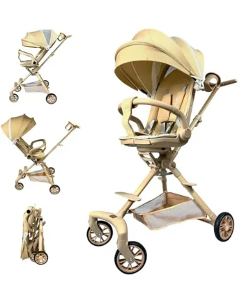 RYDR V3 Urban Lightweight Folding Baby Stroller Pushchair, Rotating Seat, 7kg Travel Buggy, 5 Point Harness, Adjustable Backrest, Compact Fold, Canopy & Storage Basket (Beige)