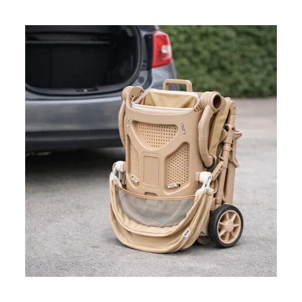 RYDR V3 Urban Lightweight Folding Baby Stroller Pushchair, Rotating Seat, 7kg Travel Buggy, 5 Point Harness, Adjustable Backrest, Compact Fold, Canopy & Storage Basket (Beige)