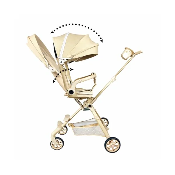 RYDR V3 Urban Lightweight Folding Baby Stroller Pushchair, Rotating Seat, 7kg Travel Buggy, 5 Point Harness, Adjustable Backrest, Compact Fold, Canopy & Storage Basket (Beige)