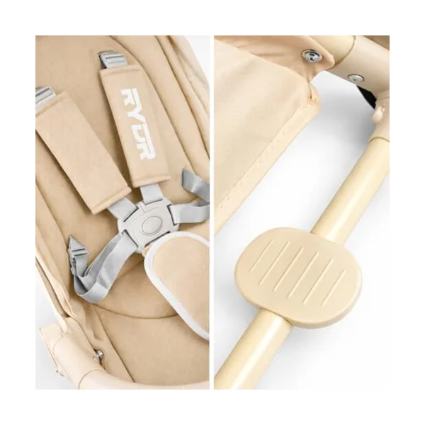 RYDR V3 Urban Lightweight Folding Baby Stroller Pushchair, Rotating Seat, 7kg Travel Buggy, 5 Point Harness, Adjustable Backrest, Compact Fold, Canopy & Storage Basket (Beige)