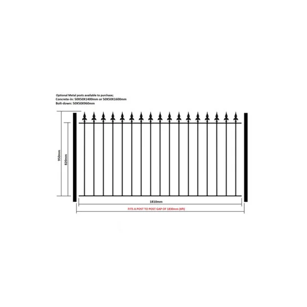 SAXA Metal Spear Top Garden Fence Panel 1830mm (6ft) GAP x 950mm High SAZP01