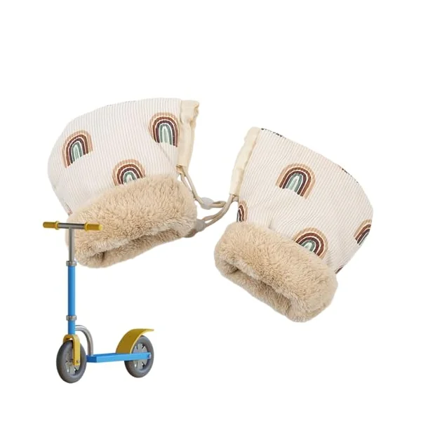 Scooter Gloves Warm Plush Lined Hand Muff | Anti-Freeze Kids Balance Bike Gloves Rainbow Pattern for Winter Cold Weather Outdoor Pushchair Pram