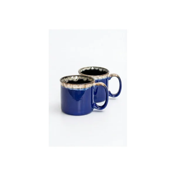 Set of 2 560ml Royal Blue Reactive Glaze Ceramic Mugs