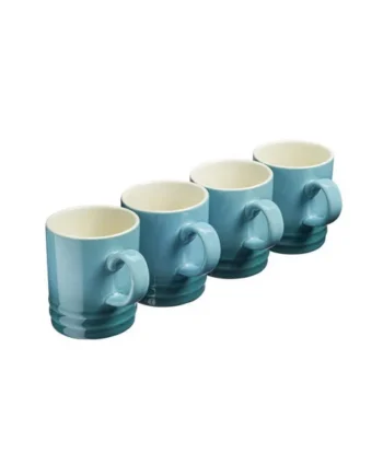 Set of 4 Colourful Stoneware Mugs - Tea Coffee Drinking Cups 350ml Capacity - Dishwasher & Microwave Safe - Teal