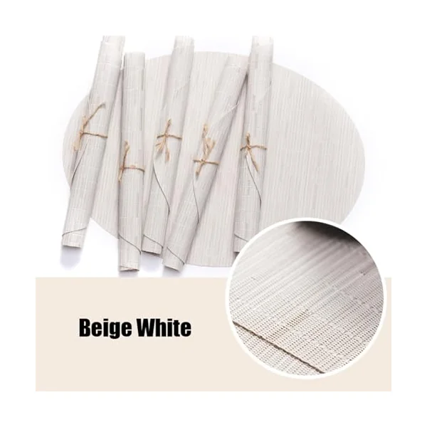 Set of 4 Elegant Place Mats, 70% Vinyl, 30% Polyester Table Coasters, Woven Vertical Stripes, Square Place Mats Washable for Dining Table, Anti-Fouling, Beige White, 32.5 x 45 cm