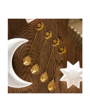 Set of 4 Gold Star & Moon Teaspoons - Elegant Celestial Tea Spoons