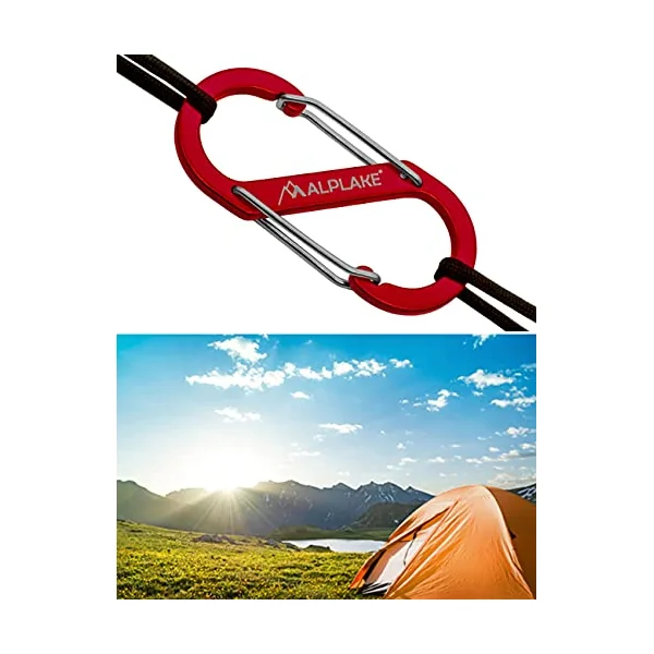 Set of 4 Material Carabiners, Double Carabiner, S-Shape 88 x 40 mm, Red