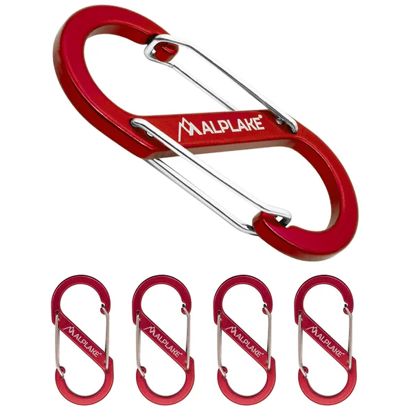 Set of 4 Material Carabiners, Double Carabiner, S-Shape 88 x 40 mm, Red