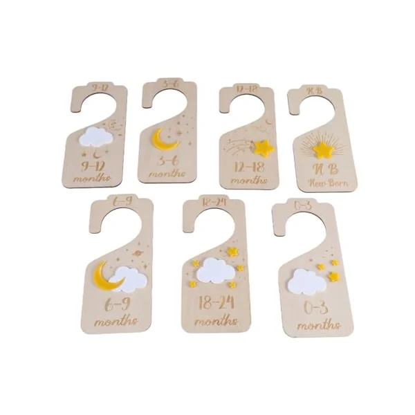 Set of 7 Baby Closet Dividers Sorting Panels Wood Nursery Clothing Separators