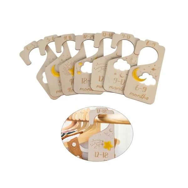 Set of 7 Baby Closet Dividers Sorting Panels Wood Nursery Clothing Separators