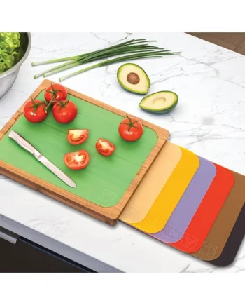 Seville Classics Bamboo Cutting Board with 7 Colour Coded Chopping Mats
