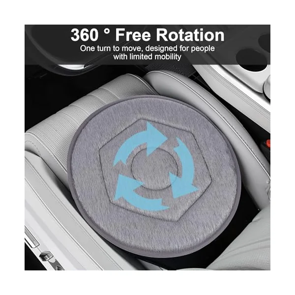 SEWACC Rotating Car Seat Cushion Swivel Chair Pad for Driving Elderly Support Portable Auto Seat Cushion Dark Grey 17 X 15 Inches